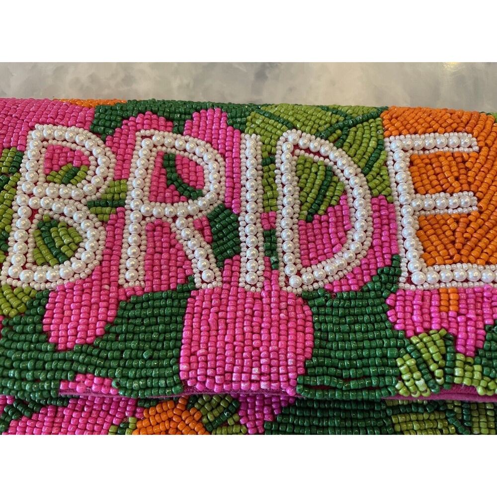 Beaded BRIDE Clutch, Hot Pink With Tropical Beads